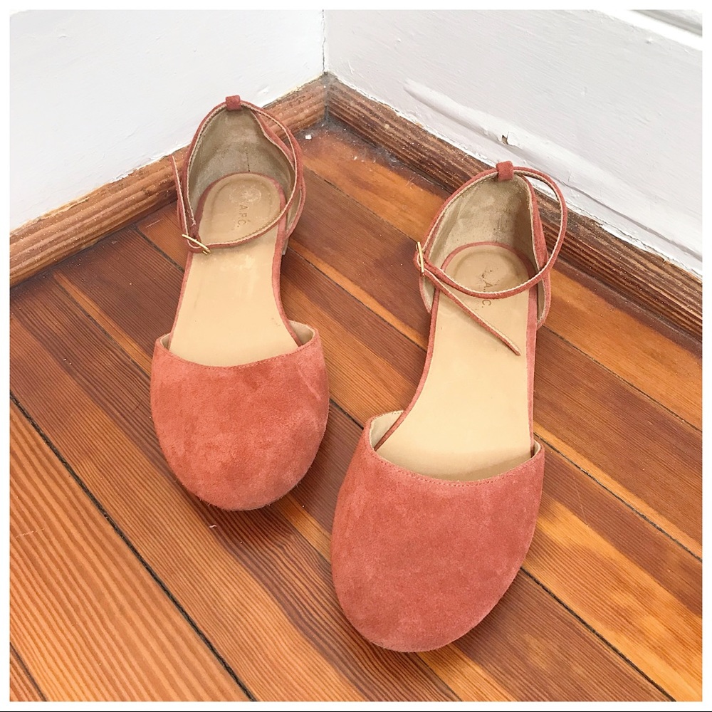 APC Indie Orange Suede Ankle Strap Ballerinas